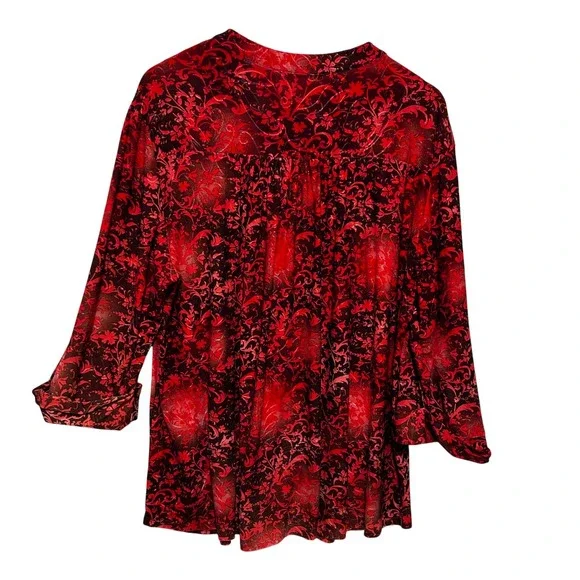 Verarose Women Blouse XL Red Black Sheer Floral Gothic Fairygrunge Romantic - Picture 2 of 9